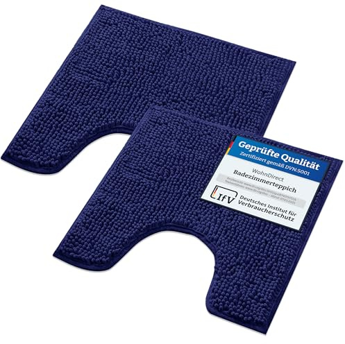 WohnDirect Badmattor, set om 2 delar, mörkblå 45 x 45 cm med WC-urringning, halkfri och tvättbar – badrumsmatta, toalettmatta