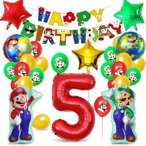 Luftballons Geburtstag 5 Jahre, 32 Pièces Kindergeburtstag Deko, Partydekorationen mit Happy Birthday Banner, Ballon Set Geburtstag, Party Deko Set fur Mädchen Junge