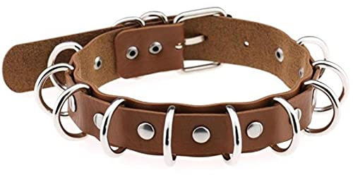 WEITING Multilayers Donne Ragazze Imbracatura Harajuku Collane in Metallo Rotondo Goth Girocollo Collana Collo Chocker Gioielli-marrone chiaro