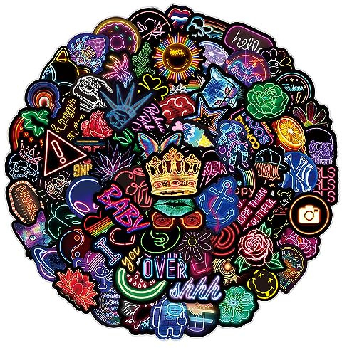 POFET 200 Stück Neon-Graffiti-Aufkleber, coole Aufkleber, kleine wasserdichte Vinyl-Aufkleber für Laptop, Fahrrad, Motorrad, Skateboard, Helm, Auto, Koffer