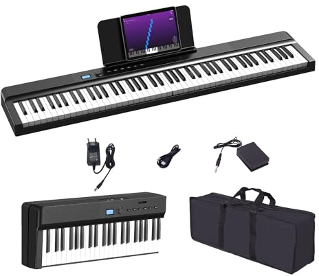 OYAYO Verbesserte Faltbares Klavier 88 Tasten, Halbgewichtete Tastatur in voller Größe Unterstützt MIDI, Tragbares Folding Piano Keyboard Bluetooth mit Sustain-Pedal und Klaviertasche, Notenständer
