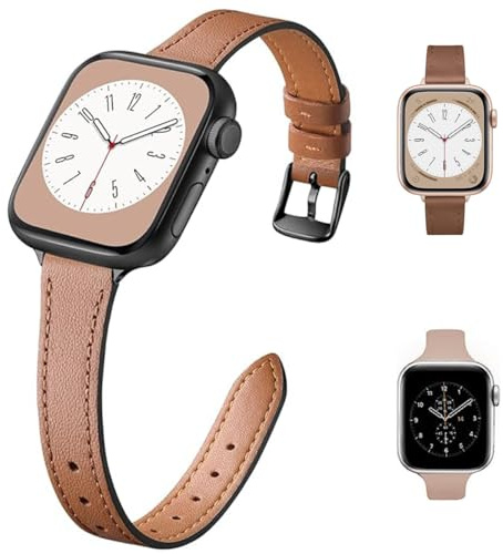 HEYOZURY 2 Paquets Bracelet Compatible pour Apple Watch Cuir Mince Femmes 45mm 44mm 41mm 40mm 49mm Remplacement Pour iWatch Band Series 11/10/9/8/7/SE/6/5/4/3/2/1