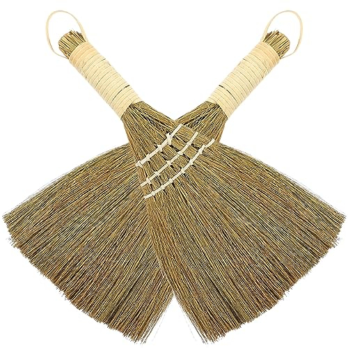 LALAFINA 2 Pièces Naturelle Asiatique Paille Balai Plumeau Pelle Brosse en Bois Fait Main Thai Balayeuse Petite Main Balai Brosse De Nettoyage Manche À pour Épousseter