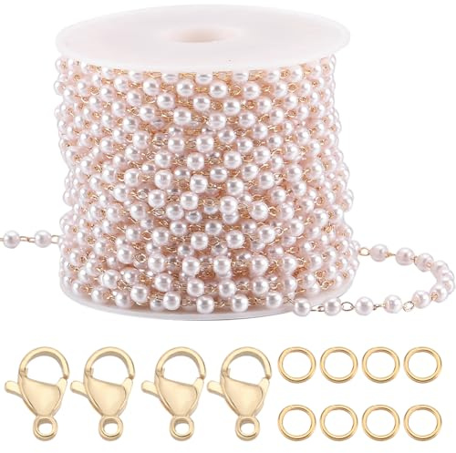 Beebeecraft 5 m Lange Perlenkette Aus 18 Karat Vergoldetem Messing Kabelkette Mit 20 Karabinerverschlüssen Und 50 Biegeringen Für Die Herstellung von Armbändern Halsketten Und Schmuck
