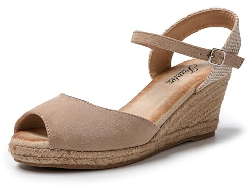 JOMIX Sandali Donna Estive Ciabatte Ragazze Espadrillas Eleganti Zeppa Pantofole Casual Fibbia Mare Spiaggia Espadrillas SD9371 (Marrone Khaki,40)