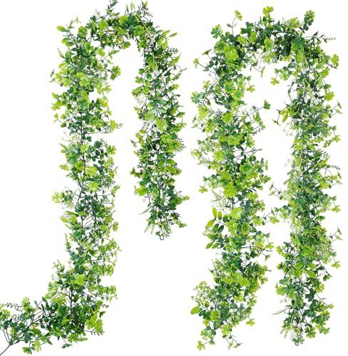 GTIDEA 2 Strands 69 St Patrick's Day Faux Greenery Four Leaf Clover Garland Artificial Ivy Vines Garland for Spring Home Front Door Festival Party Indoor Outdoor Wall Garden Decor