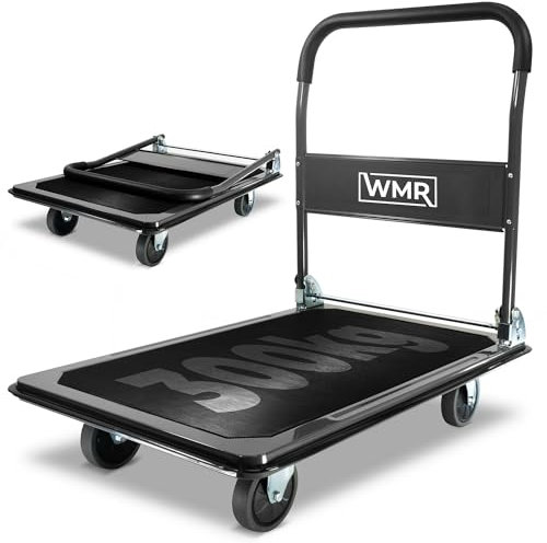 Heavy-Duty Alloy Steel Platform Trolley | Non-Slip Rubber Pad, Foldable Ergonomic Handle | 300kg Load Capacity | Manoeuvrable, Puncture-Proof Wheels | Durable Cart for Warehouse, Industrial Use