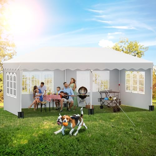 Pavillon 3x6 Faltpavillon mit 4 Seitenteilen 6 PCS Sandsack, Wasserdicht Partyzelt 420D Oxford Verdicken, Anti-UV 50+ Gartenpavillon, inkl. Tragetasche, Pavillons für Garten Party Hochzeit, Weiß
