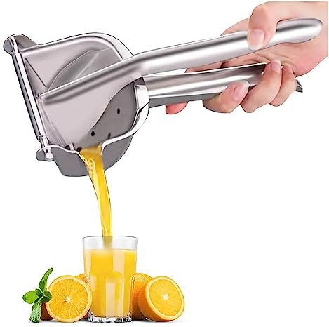 Presse-agrumes manuel, presse-fruits, presse-citron Presse-citron en acier inoxydable avec filtre à graines, bec verseur et conception ergonomique, pour oranges, mangues, poires et pommes