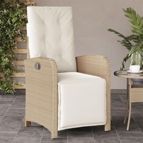 LAPOOH Gartensessel mit Fußteil Verstellbar Beige Poly Rattan, Gartenstühle, Gartenmöbel, Balkonstuhl, Garten Stühle, Terrassenstühle, Balkonmöbel - 365188