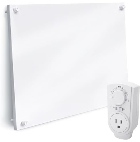EconoHome Wall Mount Space Heater Panel - with Thermostat - 250 Watt Splashproof Convection Heater - Ideal for 100 Sq Ft Room or Bathroom - 120V Electric Heater - Updated Model
