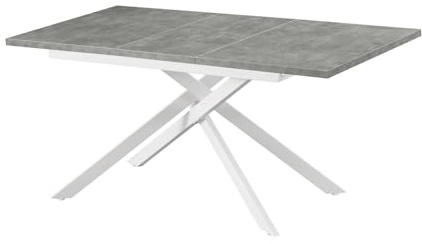 B&D home Esstisch BEA, ausziehbar 120-160 x 80 cm, 4-6 Personen Küchentisch Holztisch mit Kreuzgestell weiß für Küche, Esszimmer, Industrial modern Design, Beton Optik, 11202-XW-BETO-P