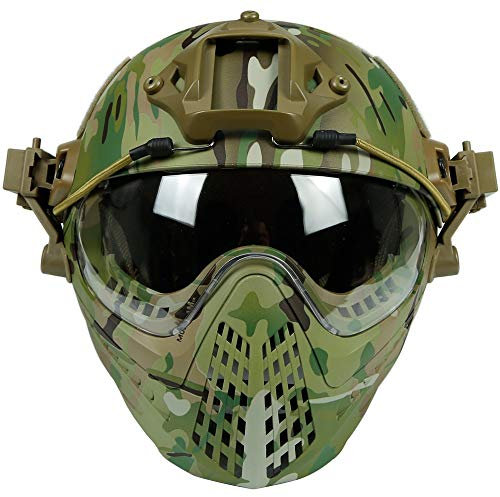 ANSNOW Full-Face Military Pj Airsoft Quick-Hjälm Med Avtagbara Helglasögon För Sportjakt Militärträning Cs-Spel/Cp