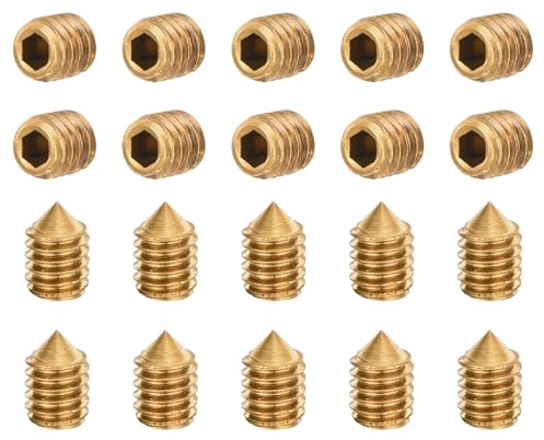 sourcing map Gewindestifte M4 x 6 mm, Messing, Kegelspitze, Innensechskant, Madenschrauben für Maschinen, Reparaturen zu Hause und Befestigungen, goldfarben, 20 Stück