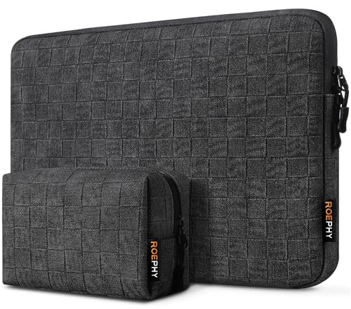 ROEPHY Housse Ordinateur 16 Pouces Imperméable Légèr Pochette PC Portable Compatible MacBook Pro 16 M3/M2/M1, Dell XPS, HP Pavilion/Envy, Lenovo ThinkPad, Noir Gris