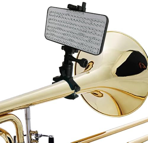 Musical Instrument Phone Stand für Low Brass Lyra, Montieren Sie Ihr Telefon zu Posaune Flügelhorn Euphonium Marschieren Bariton Mellophon Ultraleichte Aluminiumlegierung (Legierter Stahl-Schwarz)
