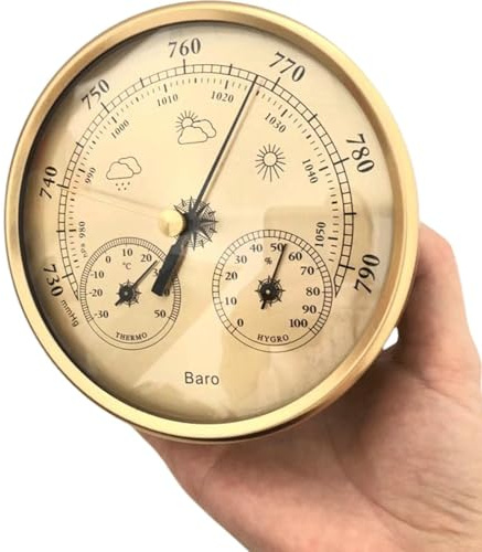 JIXINYU 3 in 1 Barometer Weather Station,Barometer Thermometer Hygrometer,Wall Mounted Thermometer for Indoor and Outdoor Use(Color:Gold)