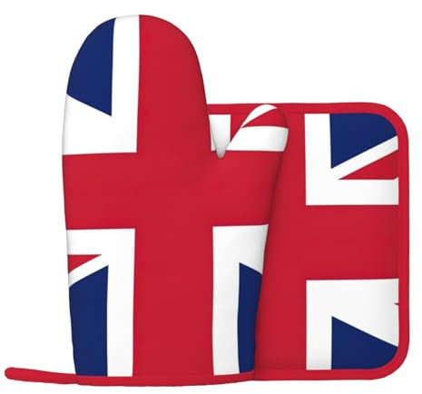 UK Flag Silicone Oven Gloves and Pot Mat Oven Gloves for Grilling Cooking and Baking