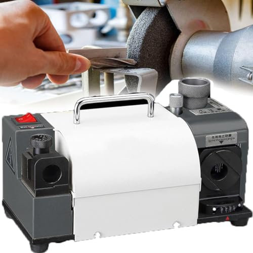 Portable Drill Bits Sharpener, Drill Bit Grinder End Mill Sharpener Grinder with 11 Collects, 3-13mm Angle Adjustable Re-Sharpener, Twist Drill High-Precision Sharpening Tool,White