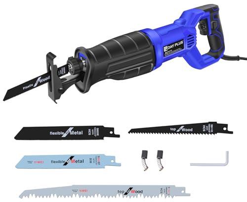 Scie à guichet électrique pour le bois, les branches d'arbres, les tables, le PVC et le métal, scie à bois 900W, vitesse variable, course 28mm, 5 lames de scie, facile à utiliser