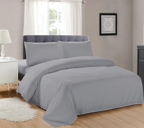 Sonia Linens Home Basic Super Soft Brushed Microfibre Duvet Cover Set - Non Iron Breathable Hypoallergenic Zippered Duvet Cover & Pillowcase Set (King Grey)