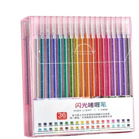 24 delar glitter gel penna set, 1,0 mm spets färgläggning gelpennor glitter, vibrerande färg, blommande, färgade skrivpennor