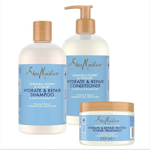 SheaMoisture Set - Miel de Manuka et Yaourt Shampooing 1 x 384 ml, Après-shampooing 1 x 384 ml, Traitement à base de protéines 1 x 355 ml - 3 articles