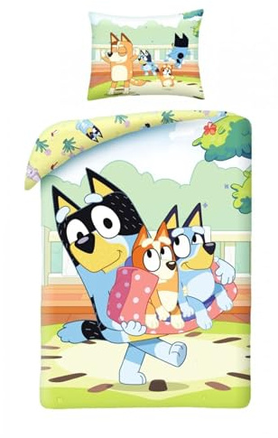 Bluey Grön Enkelsäng Påslakan 140x200 + Örngott 100% Bomull Bingo Bandit
