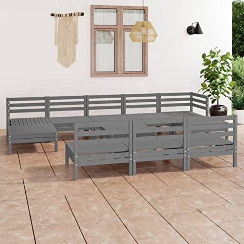 KTHLBRH 11-TLG. Garten-Lounge-Set Grau Massivholz Kiefer Terrassenmöbel-Sets Balkonmöbel-Sets Gartenmöbel-Sets Outdoor-Möbel-Sets für Terrasse, Garten, Balkon