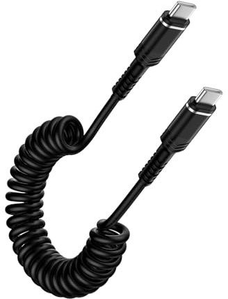 Coiled USB C to USB C Charger Cable for Car,60W Type C Samsung Phone Charger Lead Fast Charge Retractable Android Auto Cable for Samsung Galaxy S24 Ultra S23 FE S22 S21 S20 A17 A16 A15 A55,iPhone 16