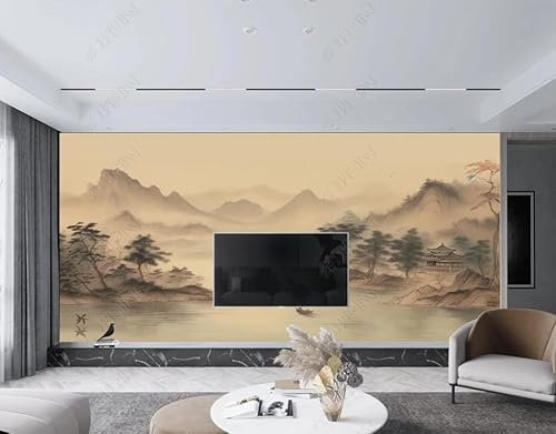 Papier Peint Intissé Paysage Rétro Peint À La Main Poster Tableaux Muraux Tapisserie Photo Trompe L'Oeil Salon Chambre Art Mural 400Cm(L) X280Cm(H)