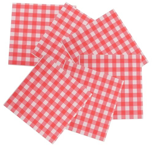 MAGICLULU Papier Alimentaire Ciré Anti-huile à Carreaux Rouges et Blancs 20 X 20 Cm, 100 Feuilles, Papier D'emballage Résistant la Graisse, pour Barbecue, Pique-niques, Préparation