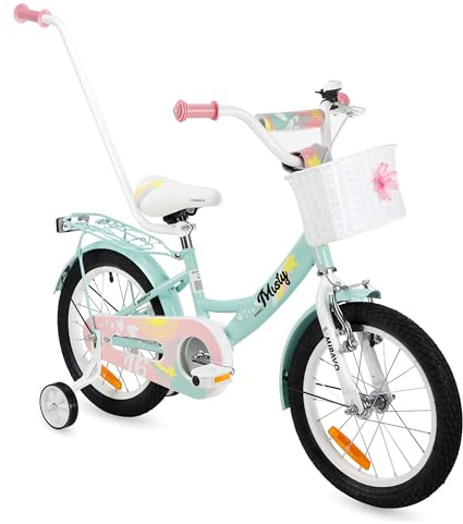 MIRAVO Kinderfahrrad Fahrrad Kinder Ab 2 Bis 8 Jahre Schubstange V-Brake Bremsen Rückstrahl Aufkleber 12 16 20 Zoll Radgröße Korb Für Mädchen Misty