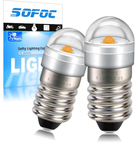 SOFOC E10 LED Torch Bulb 6-30V AC/DC 3000K Warm White Decorative Light DIY Indicator Lamp Outdoor/Bicycle Headlamp Penlight for Maintenance 2Pcs