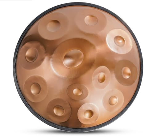 Handpan aus Stahl, professionelles Handpan-Schlagzeugset mit Tasche, Instrument für Erwachsene, 440 Hz Handpan in d-Moll, Messingoberfläche mit weicher Handpan-Tasche (Farbe: Gold 440 Hz, Größe: 12