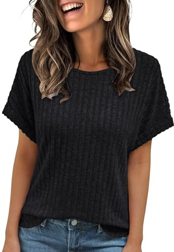 Haslike Pull d'été Ample pour Femme - Chemisier décontracté, Noir, M