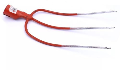 Steel Hay Fork Head, 3-Prong, 40 cm Length, 0.58 kg, Red