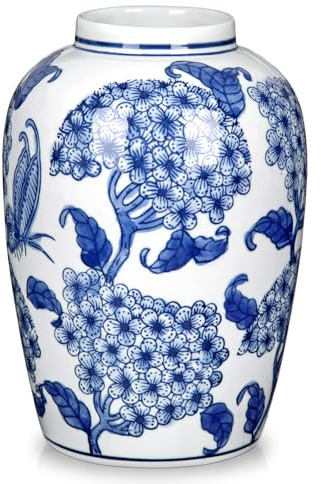 Hollyone Keramikvase Blau und Weiß Vasen 21,5cm Blumenvasen Vintage Deko Vase für Blume Tischdeko Porzellanvasen Retro Chinoiserie Vase für Blumenstrauß Wohnzimmer Badezimmer Hochzeitsdeko
