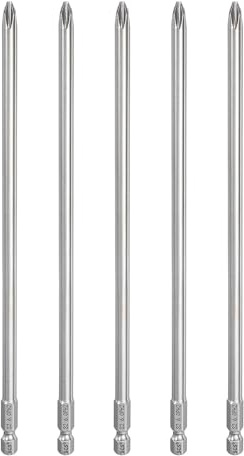 sourcing map Lot de 5 embouts de tournevis cruciformes PH2 6,35 mm à tige hexagonale de 200 mm de long avec tige magnétique cruciforme en acier S2 pour perceuses électriques, argenté