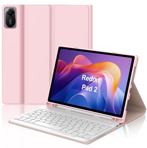 SENGBIRCH Funda con Teclado para Xiaomi Redmi Pad 2 (2025) & SE (2023) 11, Magneticamente Desmontable, Español Ñ Teclado para Redmi Pad 2 / SE 11 Pulgadas, Rosa