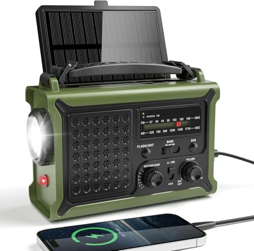 Mesqool Wind Up Radio with Solar & Hand Crank Charging, AM/FM Emergency Radio with 12000mAh Rechargeable Battery, 8500mm² Large Solar Panel, 5W Flashlight & 120dB Emergency SOS for Camping, Hiking