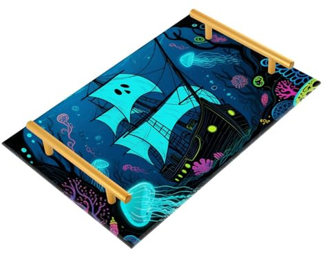 Bandejas rectangulares decorativas de mar profundo con asas para café, joyas, perfumes, para transportar alimentos, charolas para desayuno