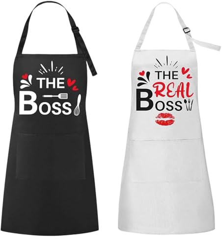 Wasserdicht Küchenschürze mit 2 Taschen, Lustige Paare Küchenschürze mit Tasche, Verstellbare Kochschürze, Geschenk für Hochzeitsgeschenke, Brautdusche Geschenke,Valentinstag, Vatertag, Muttertag