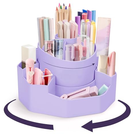 stiftehalter schreibtisch,abnehmbarer 2-in-1 stifthalter,13 Fächer 360° drehbarer schreibtisch organizer,minimalistischer stifte organizer schreibtisch,moderner schreibtischorganizer für büro(Violett)
