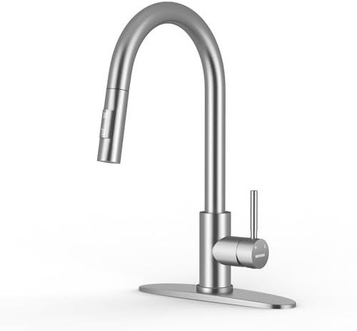 WEWE Kitchen Faucet with Pull Down Sprayer, Brushed Nickel SUS304 Stainless Steel Kitchen Sink Faucets, High Arc Single Handle Faucet for Kitchen Sink, Commercial Modern Farmhouse RV Utility Faucet