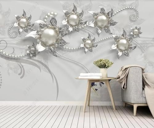 Papel Pintado Pared 3D Joyas Flores Y Metales Fotomurales 3D Papel Tapiz Moderno Murales Dormitorio -ZX24008-310x250cm
