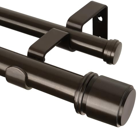 HOTOZON Bronze Bastone da Tenda Doppio 90-182 cm, 25 mm Estensibile Bastone Tenda Doppio Montado en la 9ared con Remates de Tapa Para Ventanas
