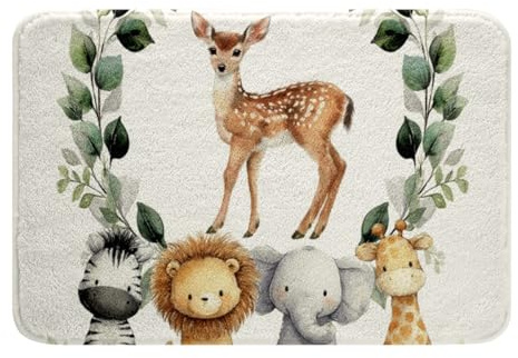 Homewish Cartoon Deer Door Mat for Bedroom Wild Animal Hunting Bathroom Rug Non Slip|Cute Zebra Lion Elephant Giraffe Bath Mat-Plant Mammal Wildlife Entrance Rug 16x24