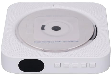 EIMSOAH Bärbar CD-Spelare Väggmonterbar Trådlös Spelare med Bashögtalare för Musikuppspelning i Realtid Lämplig för Smartphones, Surfplattor, Bärbara Datorer ABS/Svart/1 Set (Vit)