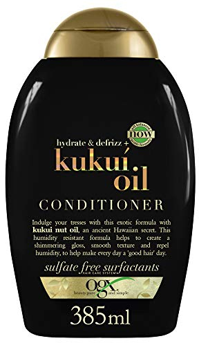 OGX Hydrate & Defrizz + Kukuí Oil Conditioner (385 ml), acondicionador con aceite de kukuí, sin sulfatos ni parabenos, acondicionador hidratante antihumedad y antiencrespamiento